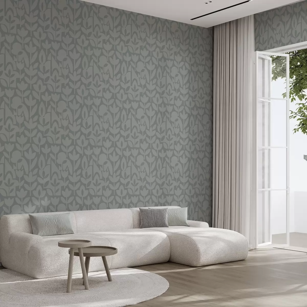 Tapeet Geomeetrilised lillemustrid hallikassinises toonis a00875