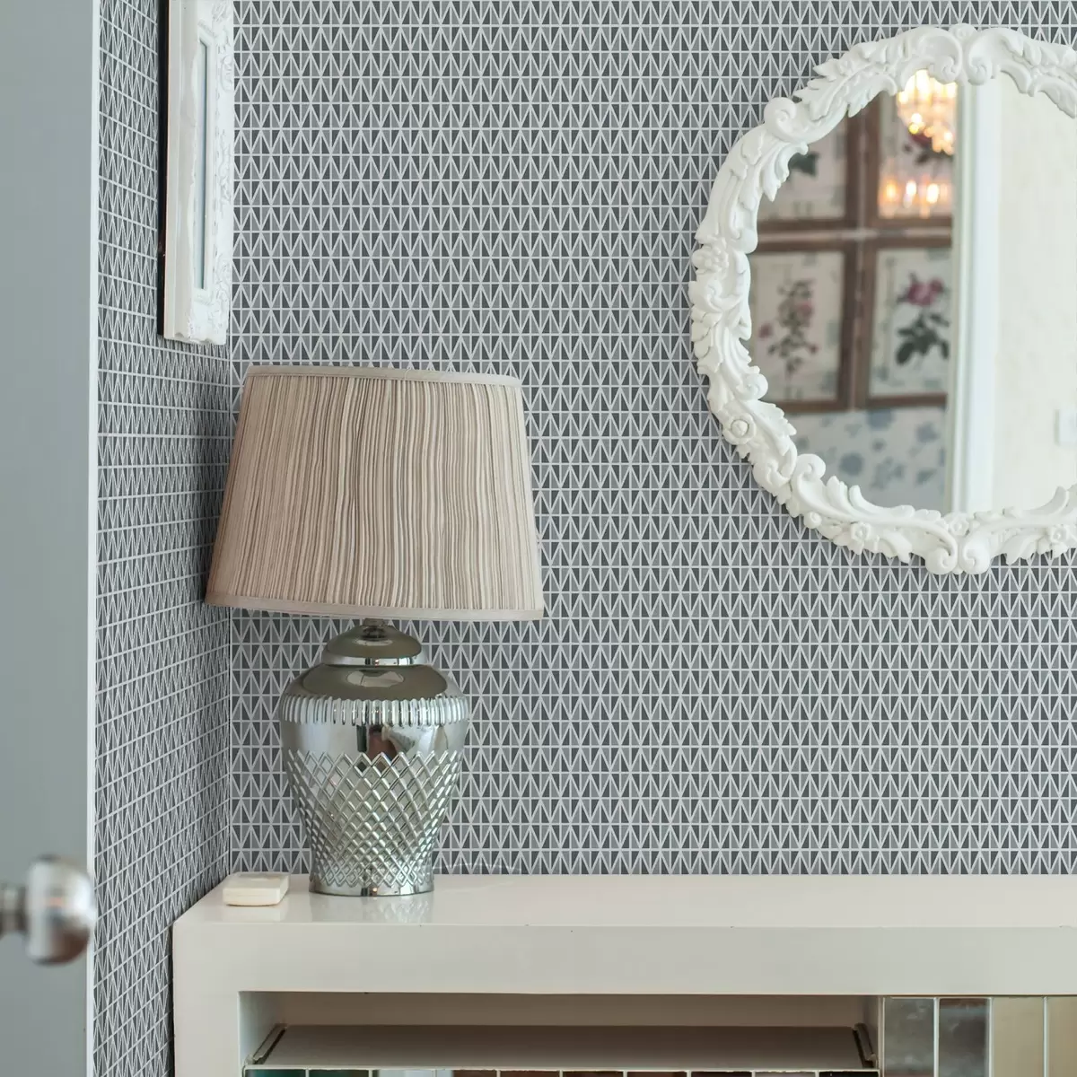 Tapeet Peen valge teemantvõre vaoshoitud sinakasrohelisel taustal a00903