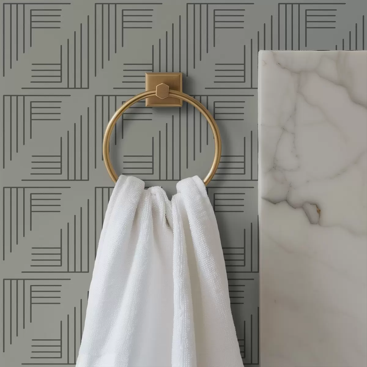 Tapeet Lineaarne nurgablokid, mis moodustavad ruudud soojas hallis toonis a00907