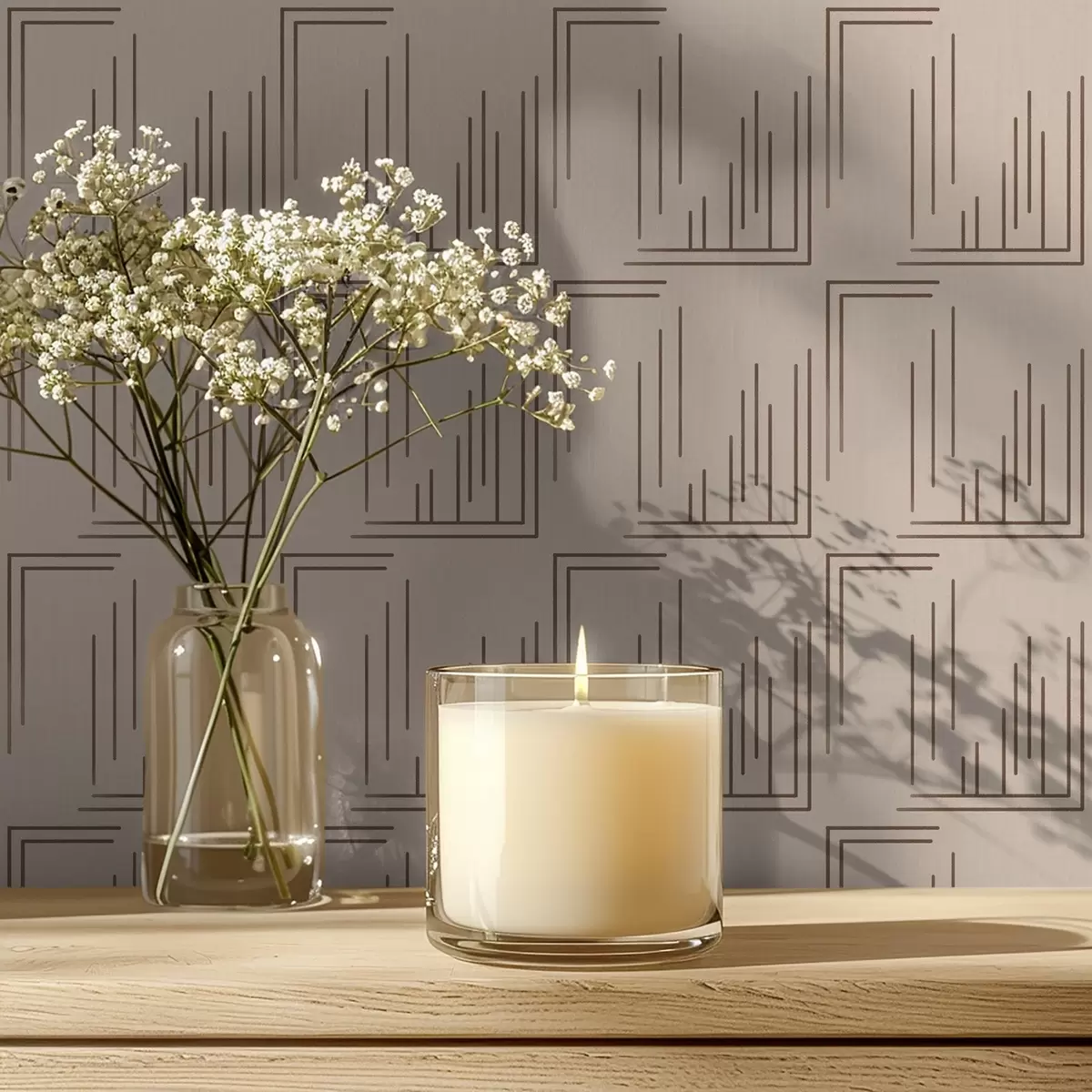 Tapeet Kakao joonistatud nurgaruudud soojas beežis a00910