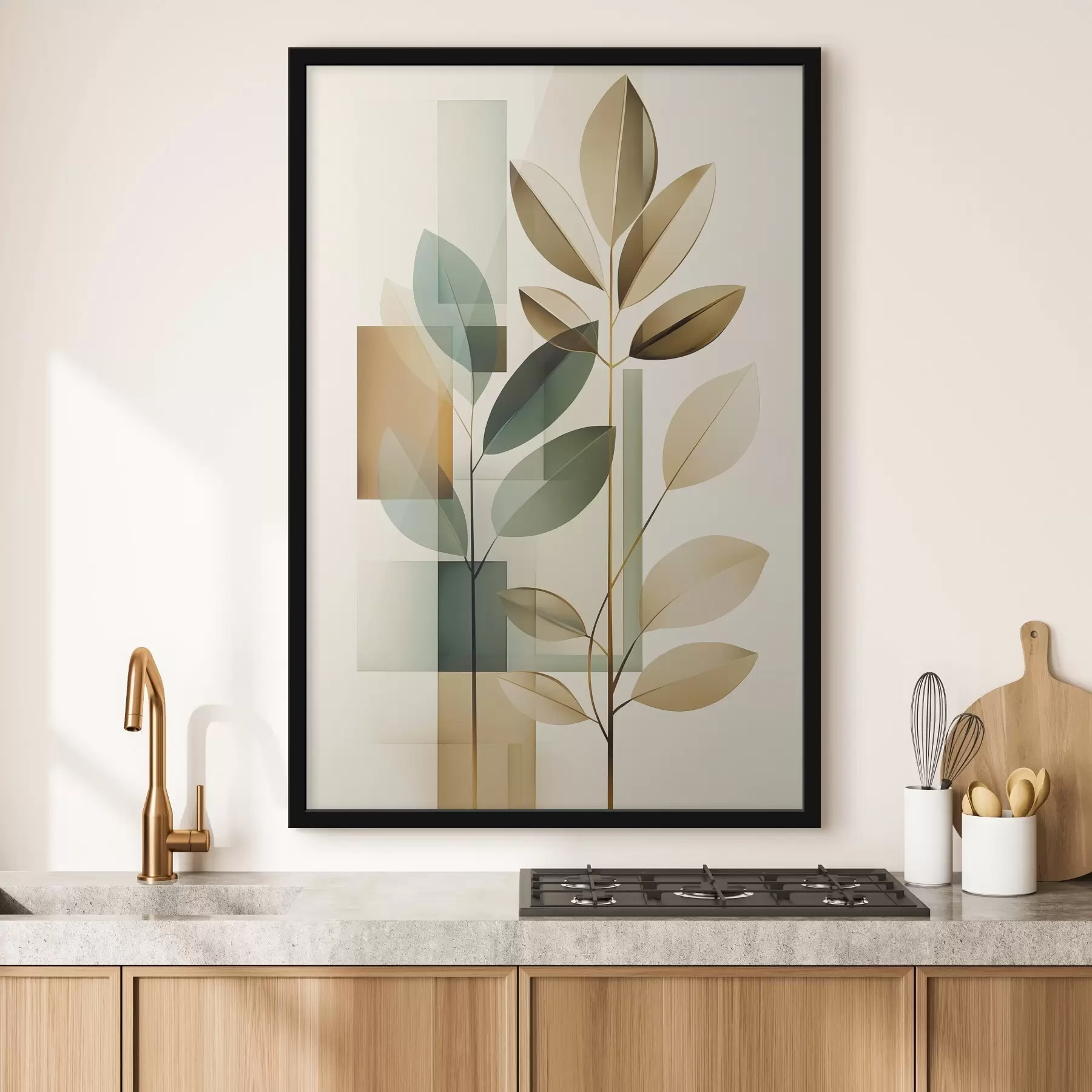 Fototapeedid Geomeetriline abstraktsioon lehtedega f46581