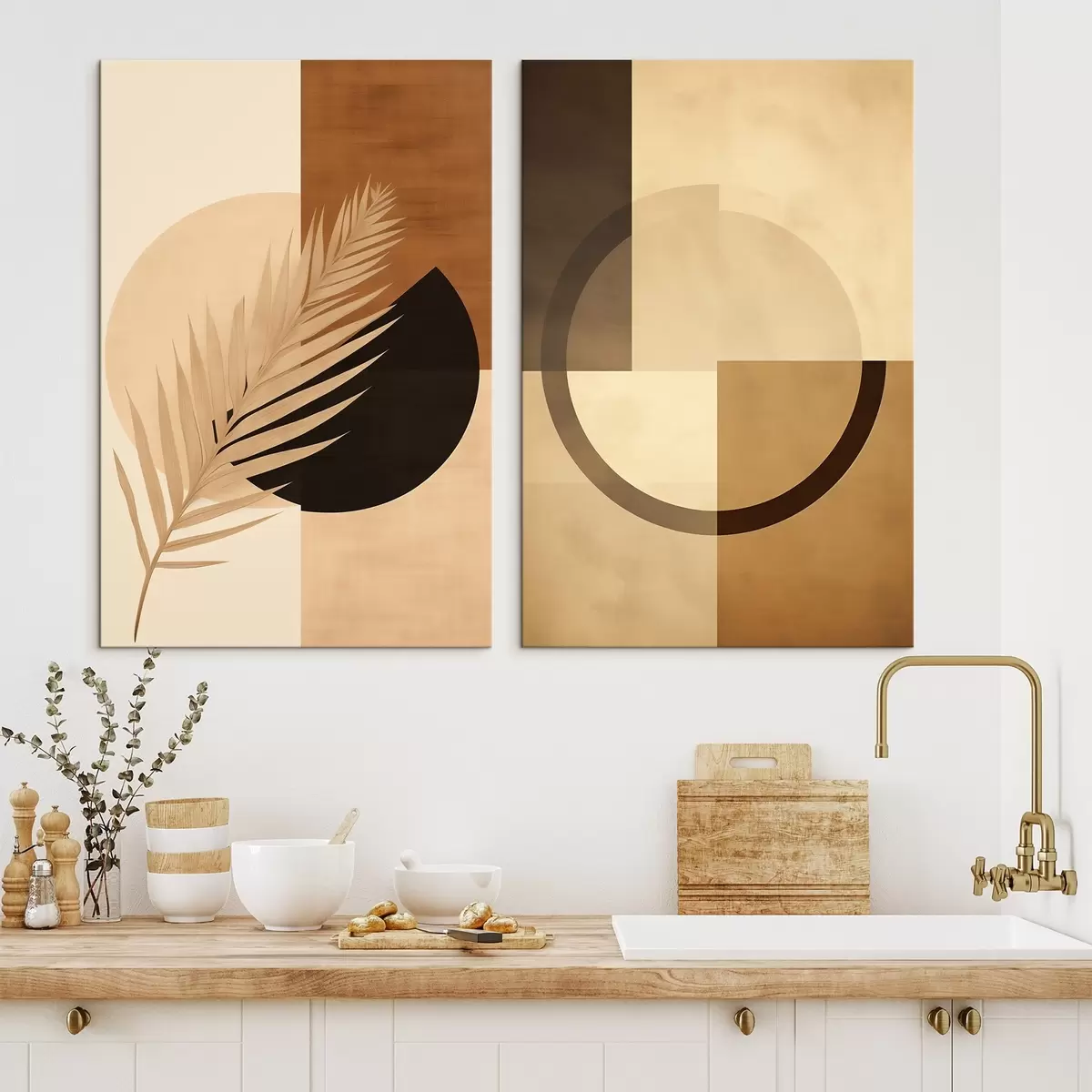 Pilt Terrakotta ja beež geomeetria palmilehe motiiviga m00968