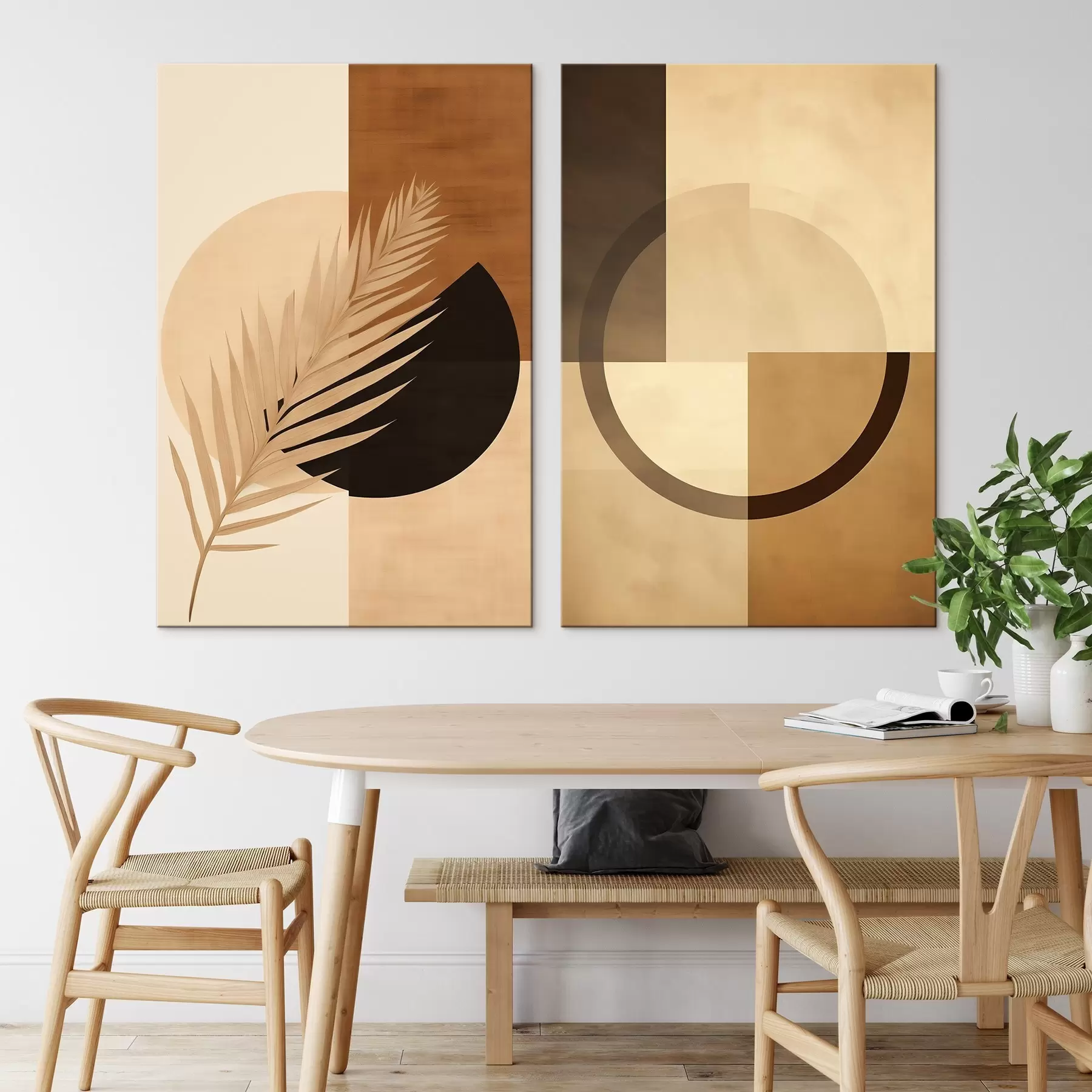 Pilt Terrakotta ja beež geomeetria palmilehe motiiviga m00968