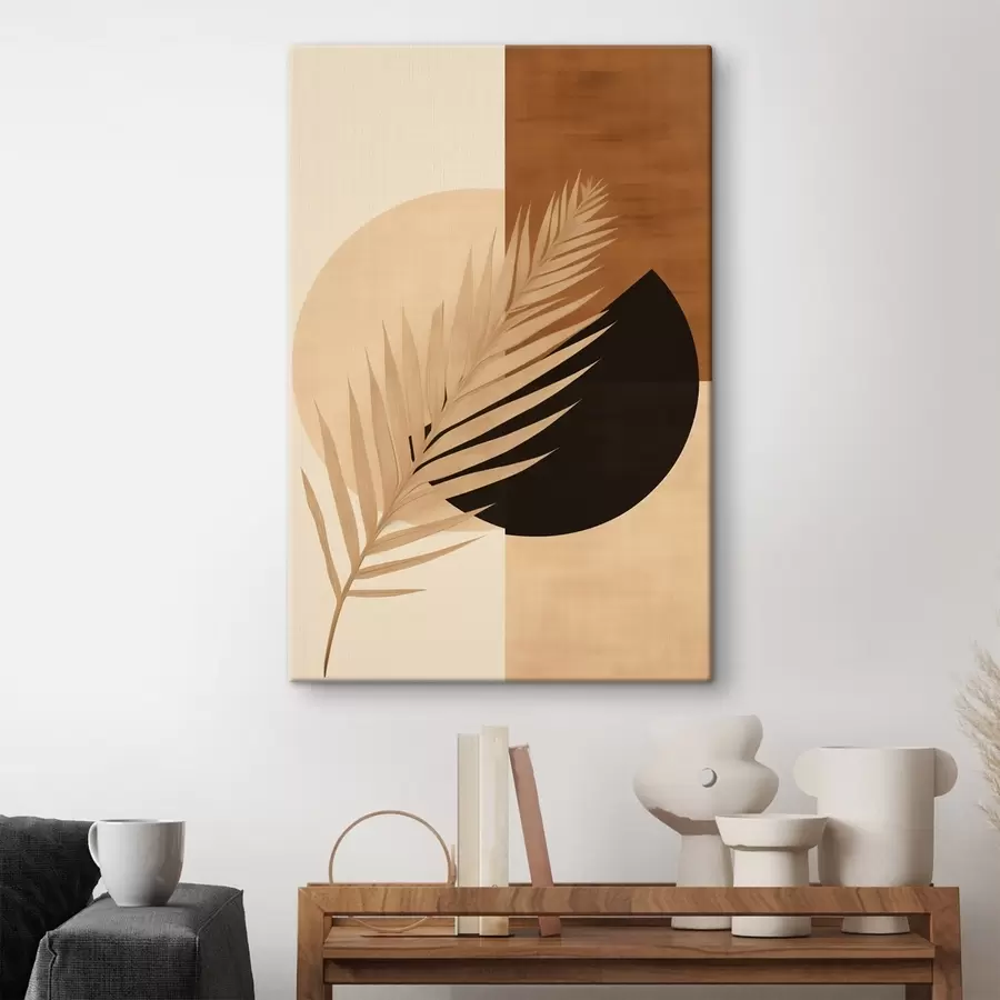 Pilt Palmi leht terrakota ja kreemika geomeetria taustal s46490