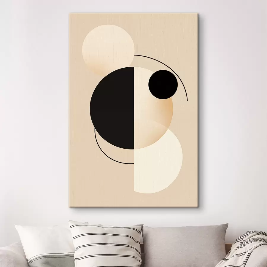 Pilt Graafilised ringid ja kaared pehmes beežis ja mustas s46497