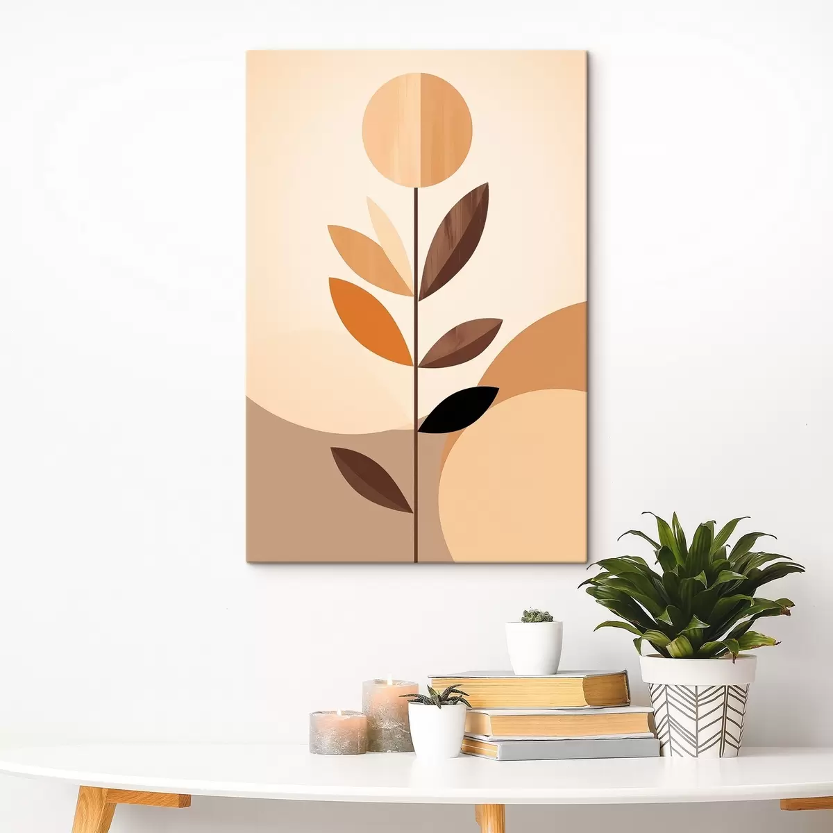 Pilt Stiliseeritud lill geomeetriliste lehtedega soojades toonides s46500