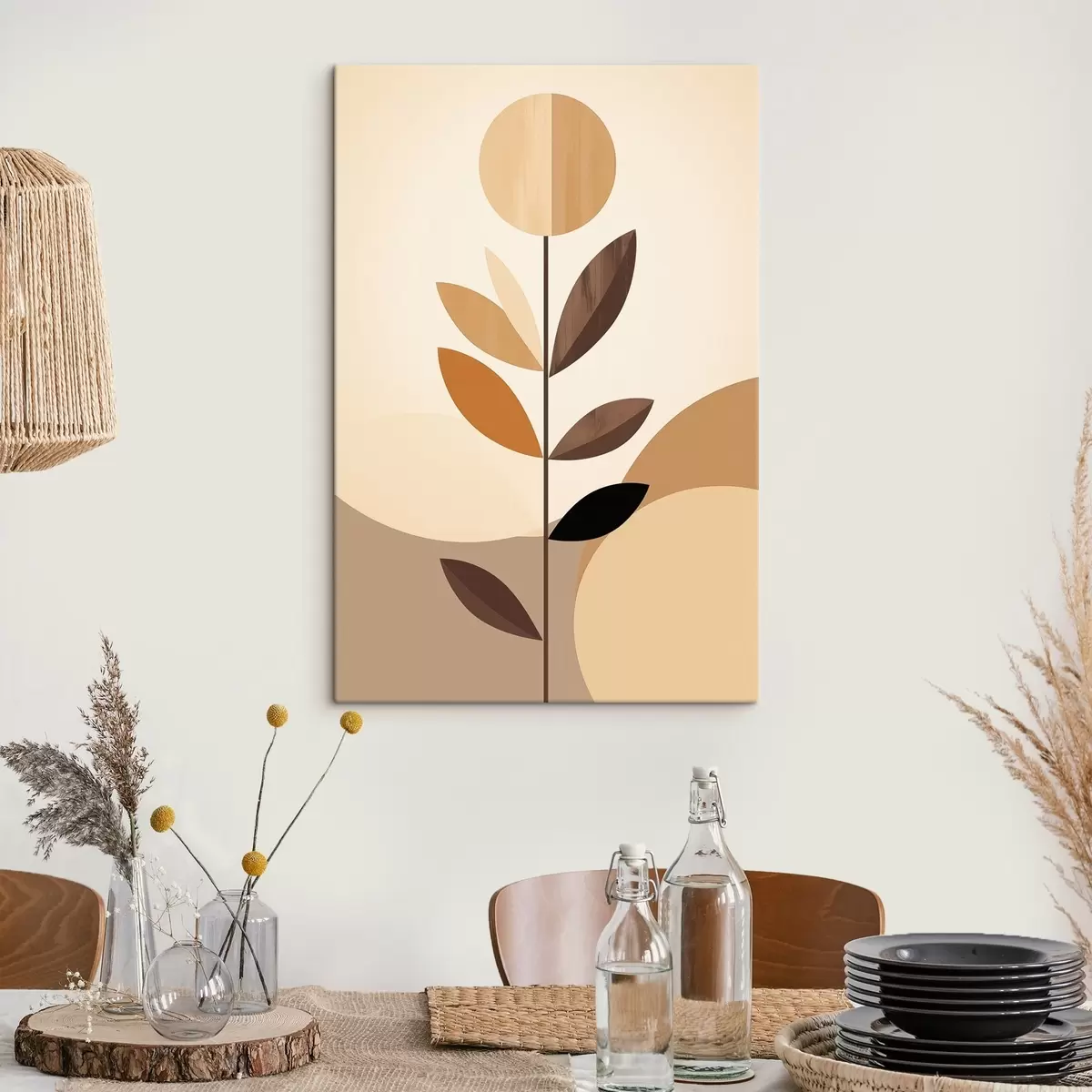 Pilt Stiliseeritud lill geomeetriliste lehtedega soojades toonides s46500