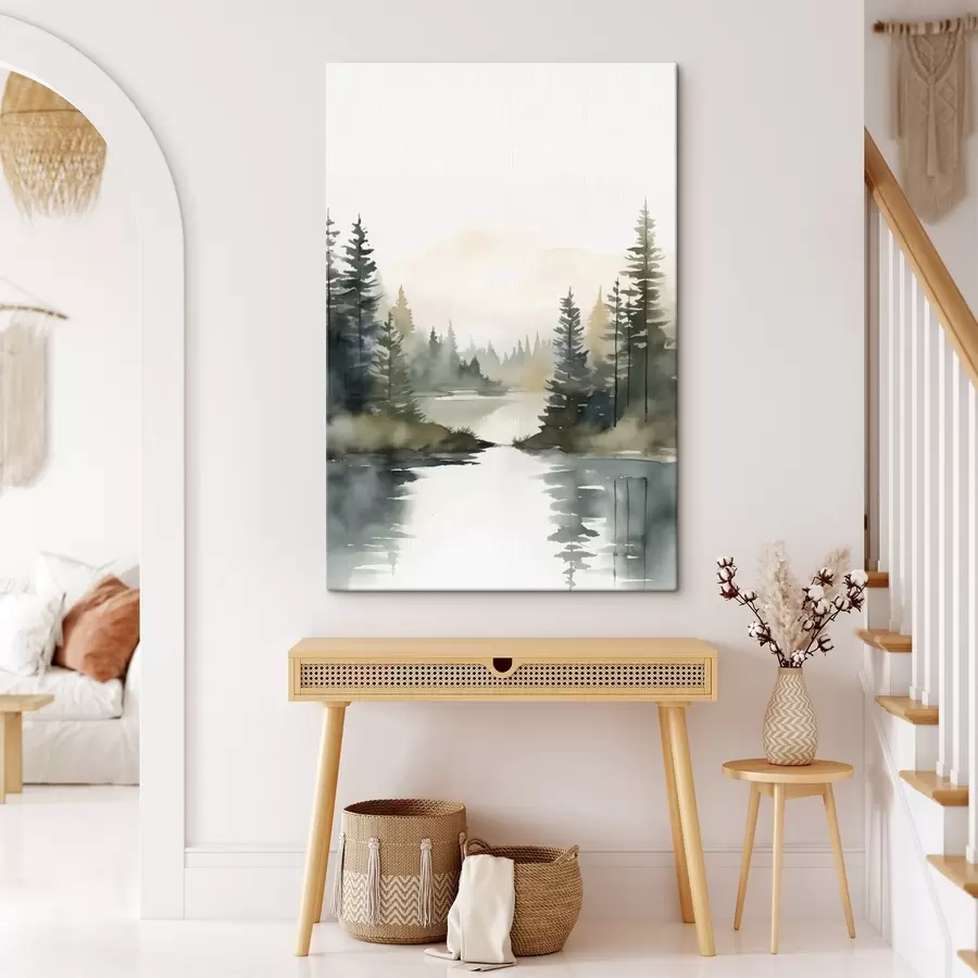 Pilt Uduvihmane okasmets rahuliku jõe kohal, akvarellistiilis s46507