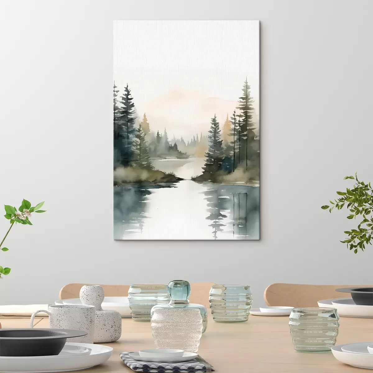 Pilt Uduvihmane okasmets rahuliku jõe kohal, akvarellistiilis s46507