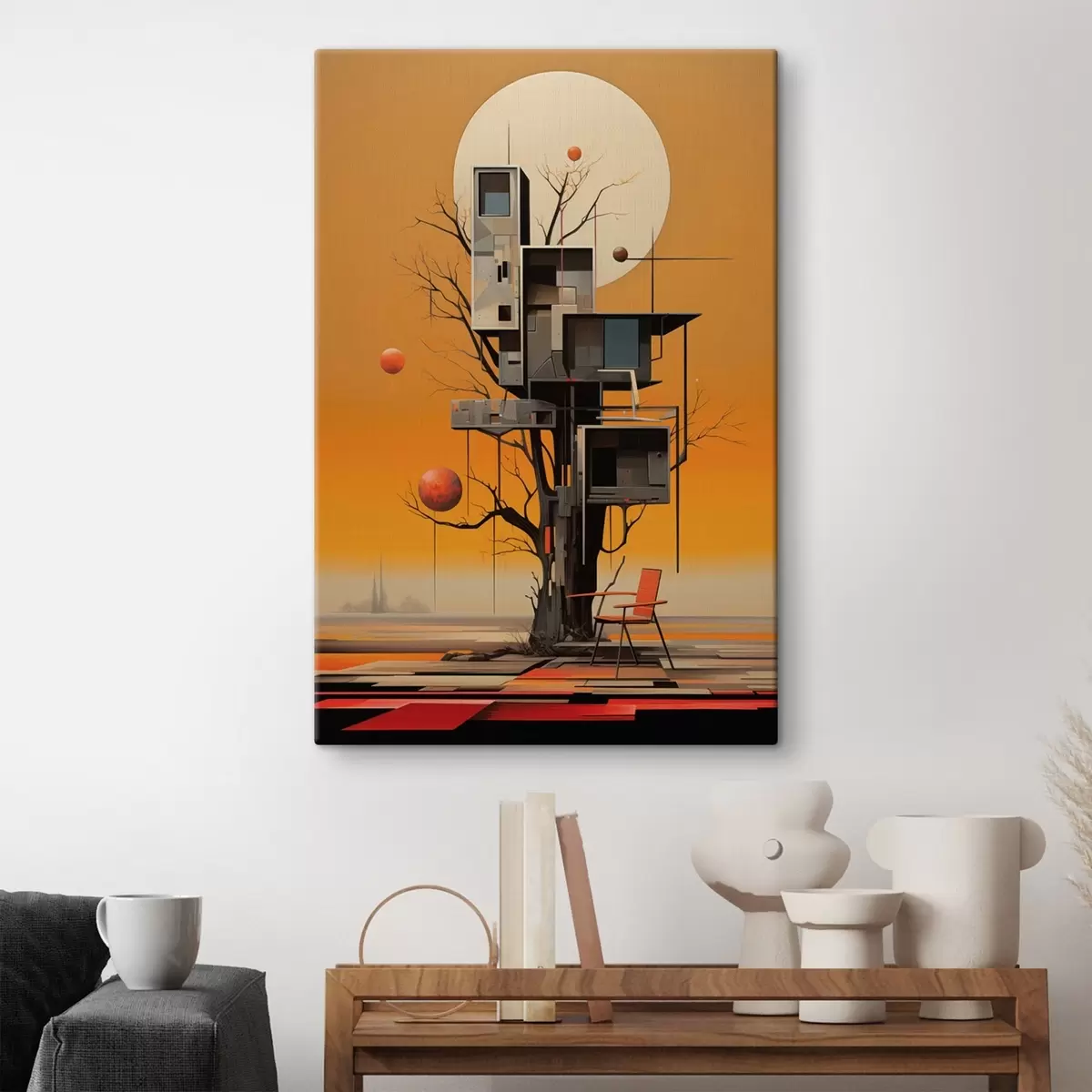 Pilt Sürrealistlik puumaja oranži taustaga s46526