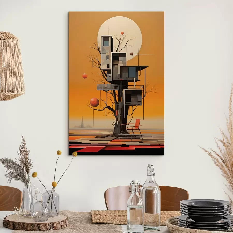 Pilt Sürrealistlik puumaja oranži taustaga s46526