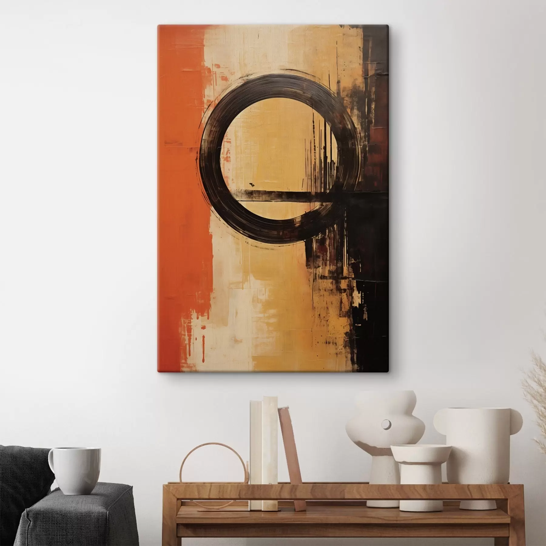 Pilt Abstraktne must ring terrakota-liivataustal s46529