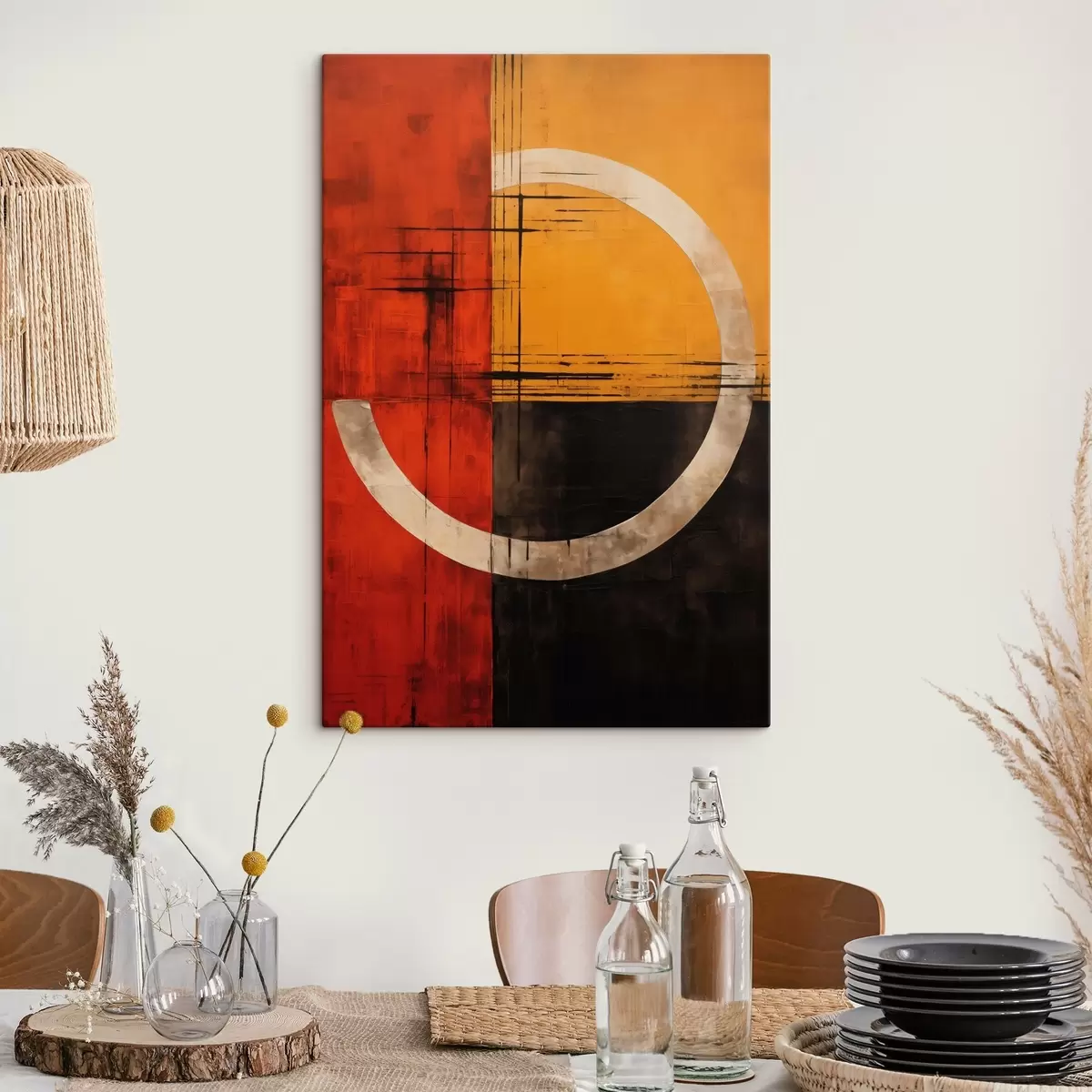 Pilt Abstraktne ring punasel-mustal taustal joontega s46535