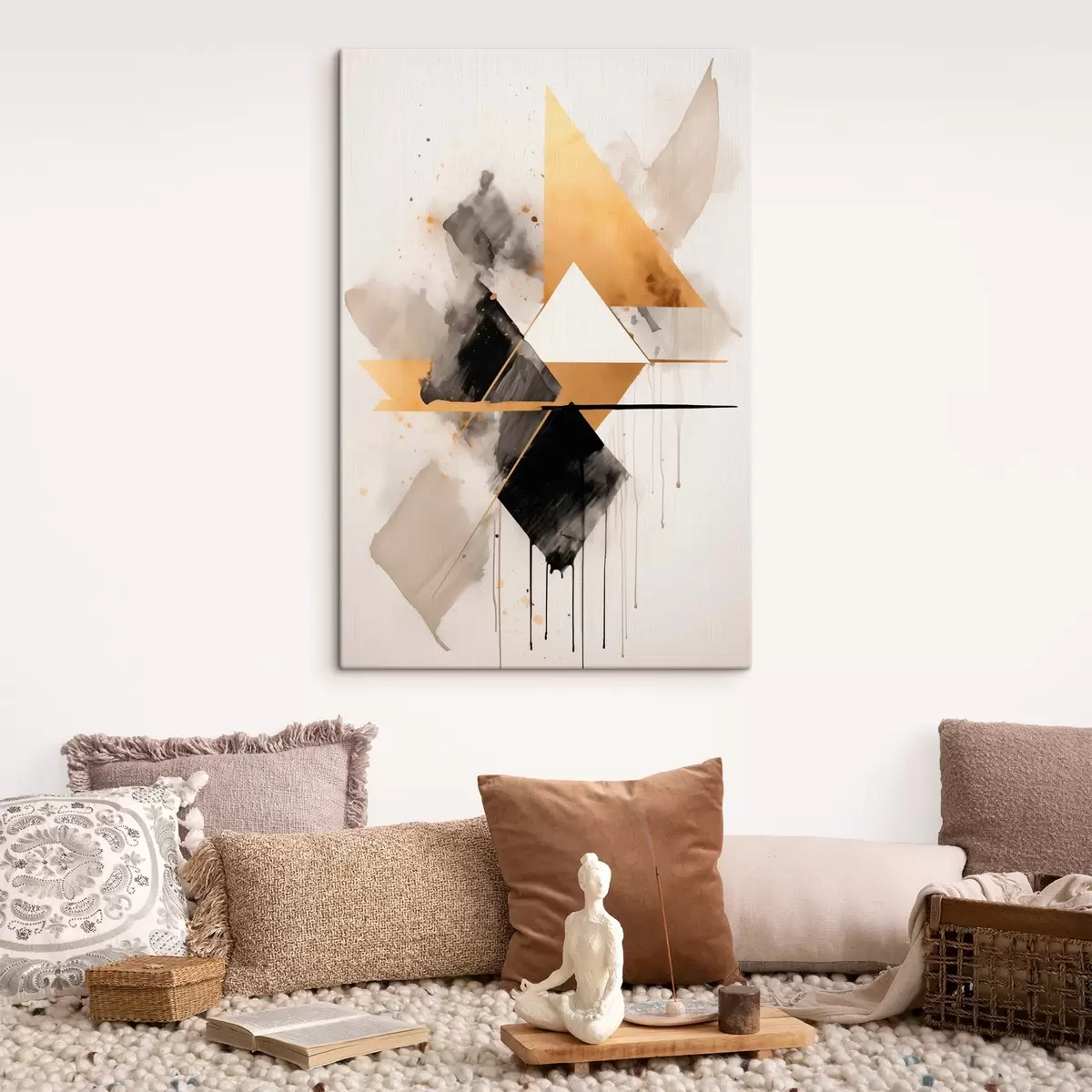 Pilt Geomeetria kolmnurkade ja musta rombiga, beežid jooned s46539