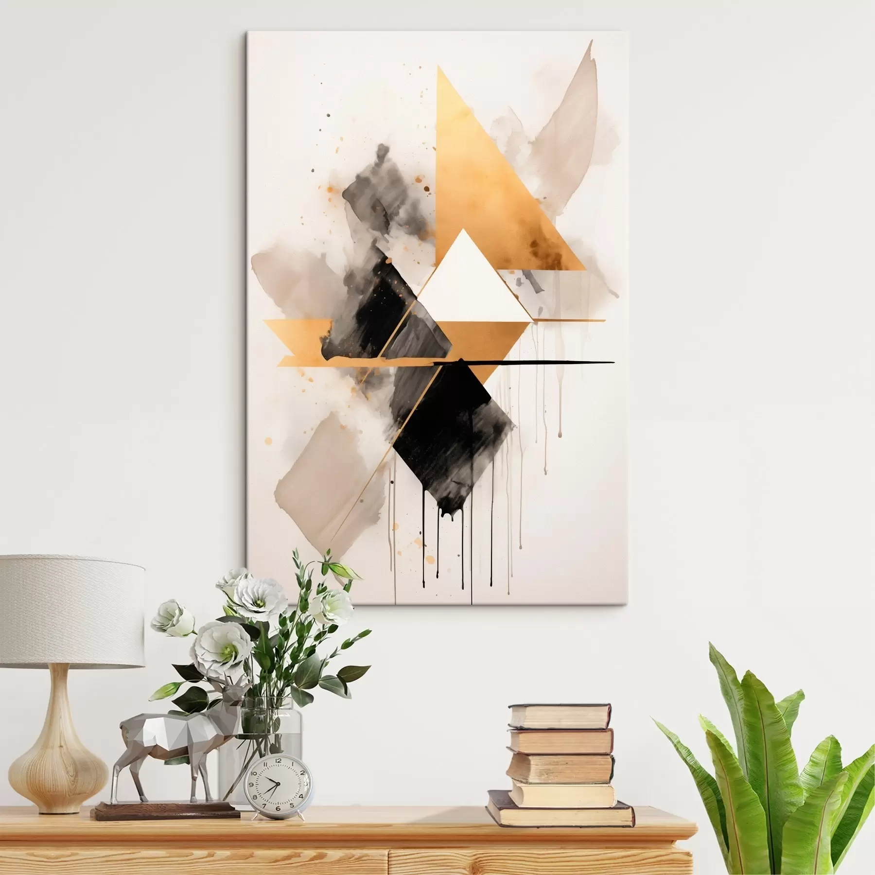 Pilt Geomeetria kolmnurkade ja musta rombiga, beežid jooned s46539