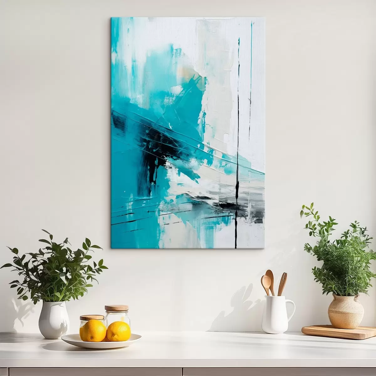 Pilt Türkiissinised jooned valgel taustal ja must kriips s46545