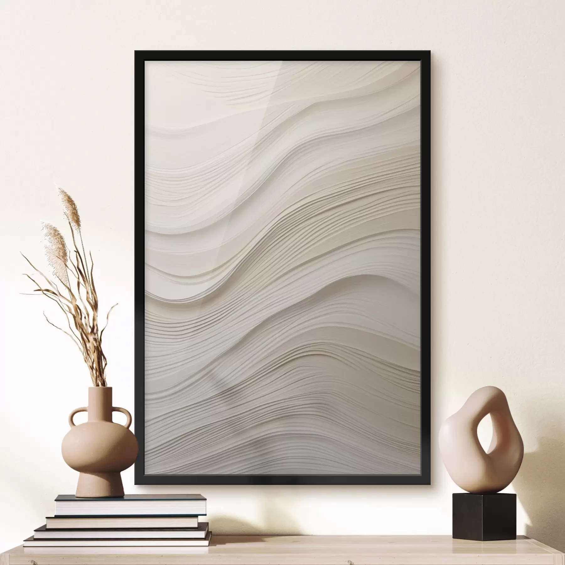 Fototapeedid Kihtidena asetsevad liivatoonilised reljeefsed lained, pehme tekstuur f46484