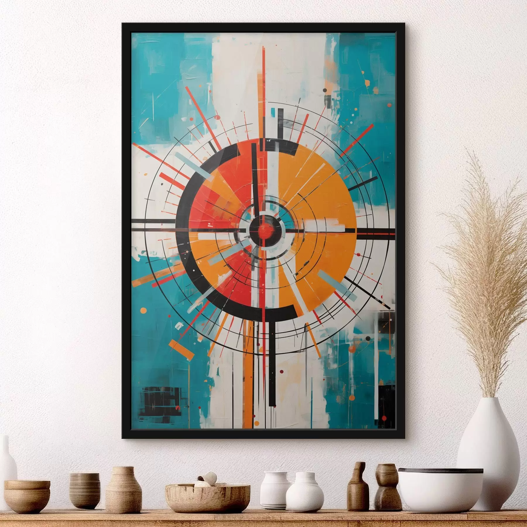 Fototapeedid Kontsentriline sihtmärk sinakasroheliste ja oranžide segmentidega f46486