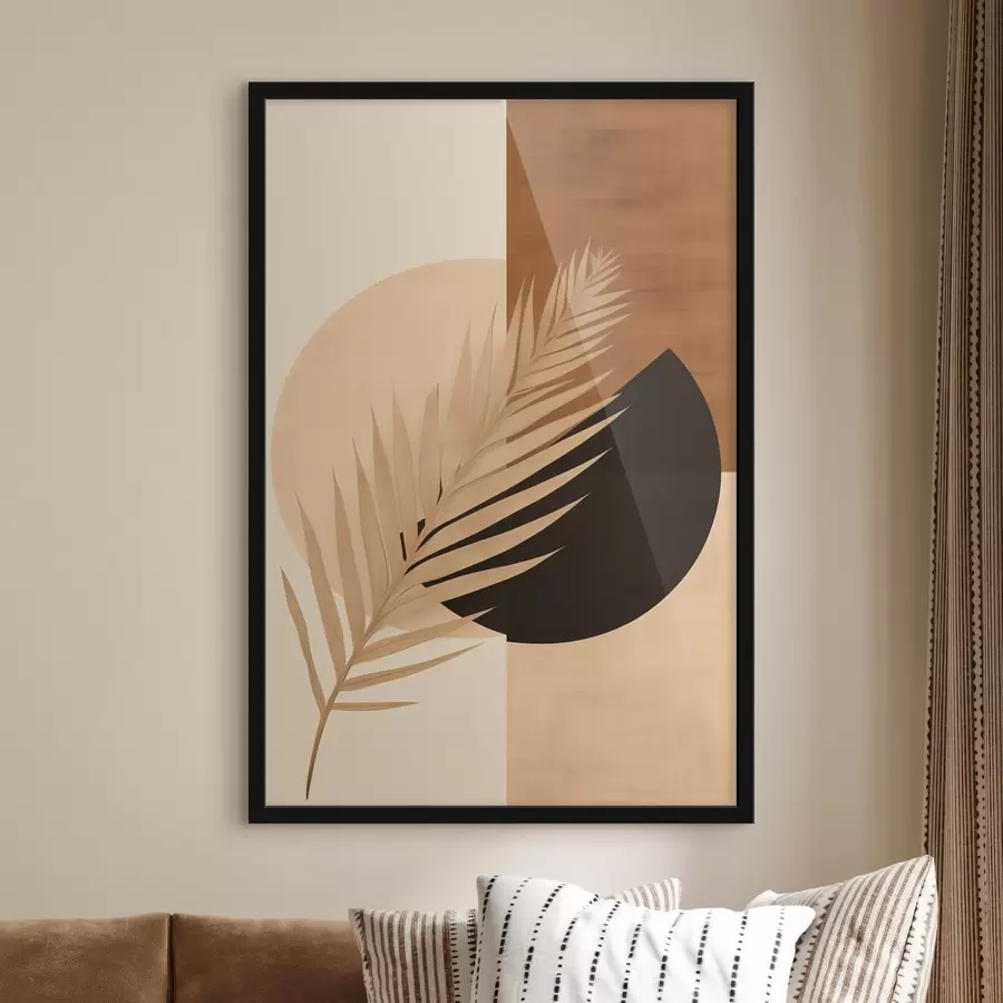 Fototapeedid Palmi leht terrakota ja kreemika geomeetria taustal f46490