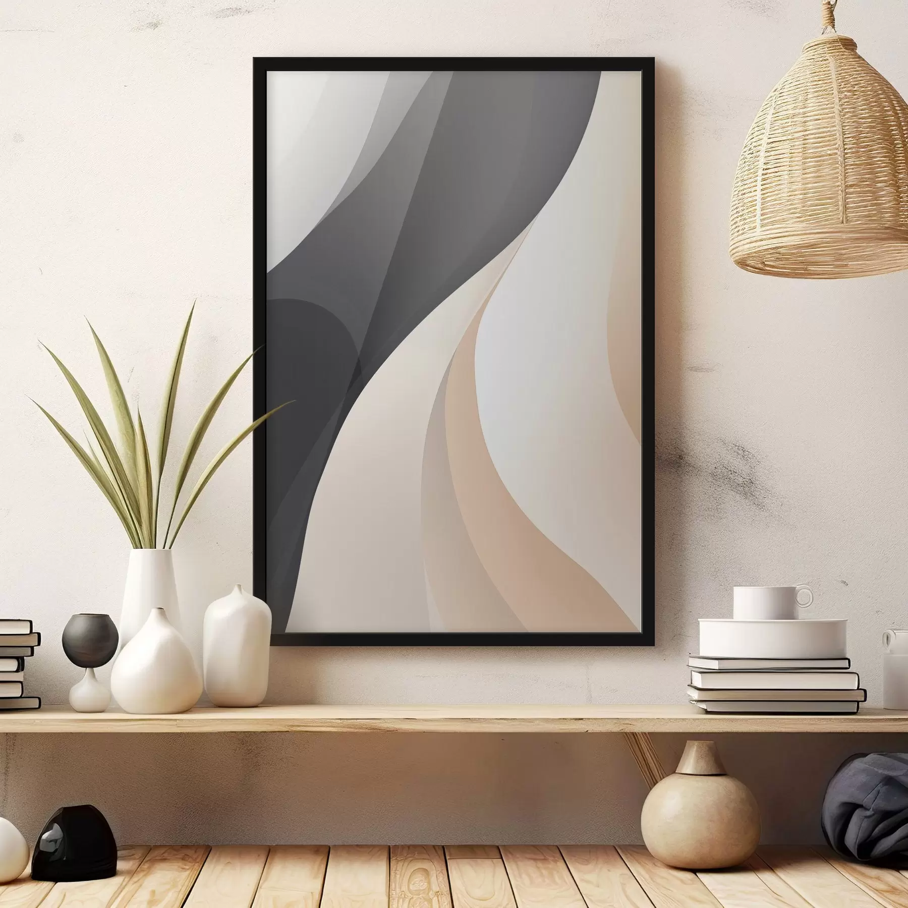 Fototapeedid Sile üksteisega kattuvad kõverad süsi, elevandiluu ja liiv f46493