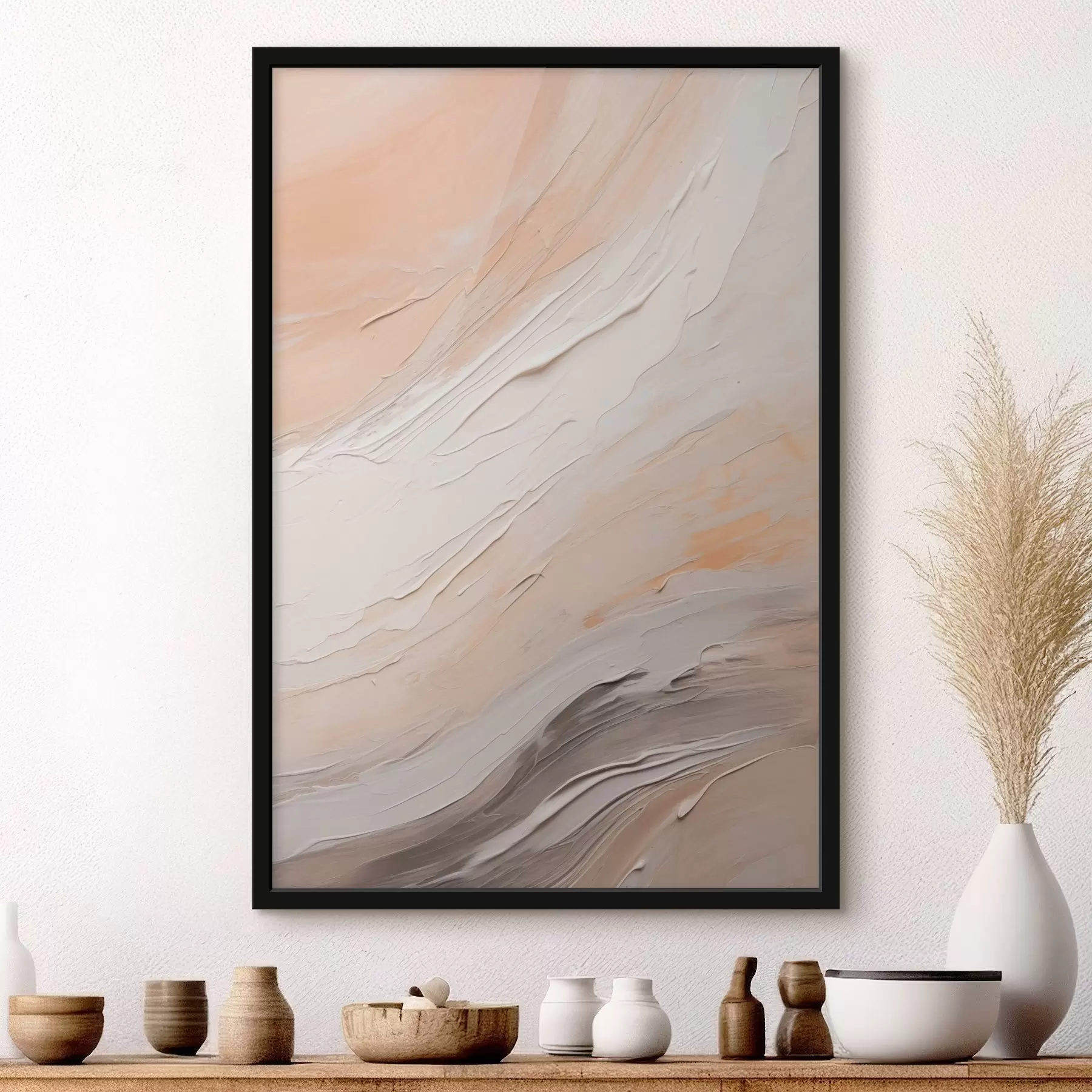 Fototapeedid Tekstuuriga krohv keerleb soojas beežis ja pehmes hallis toonis f46511