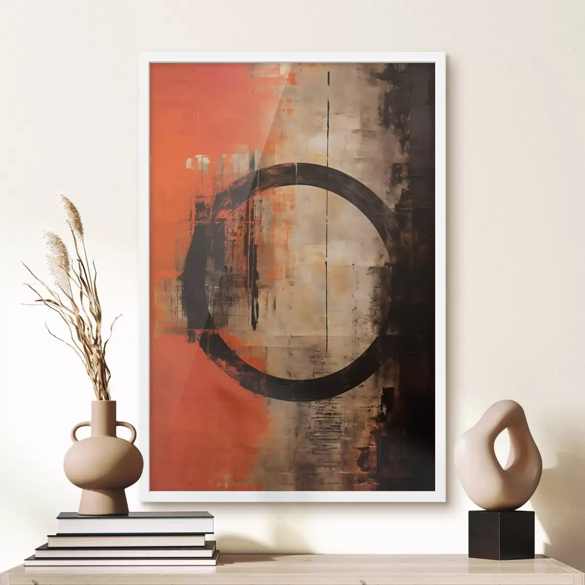 Plakat Abstraktne suur must ring ja soojad tekstuurid f46528