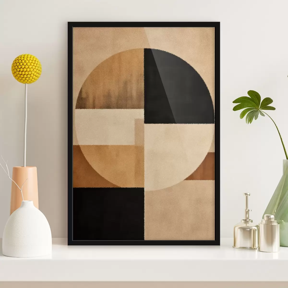 Plakat Poolringid ja ruudud soojades toonides, pehme tekstuuriga f46531