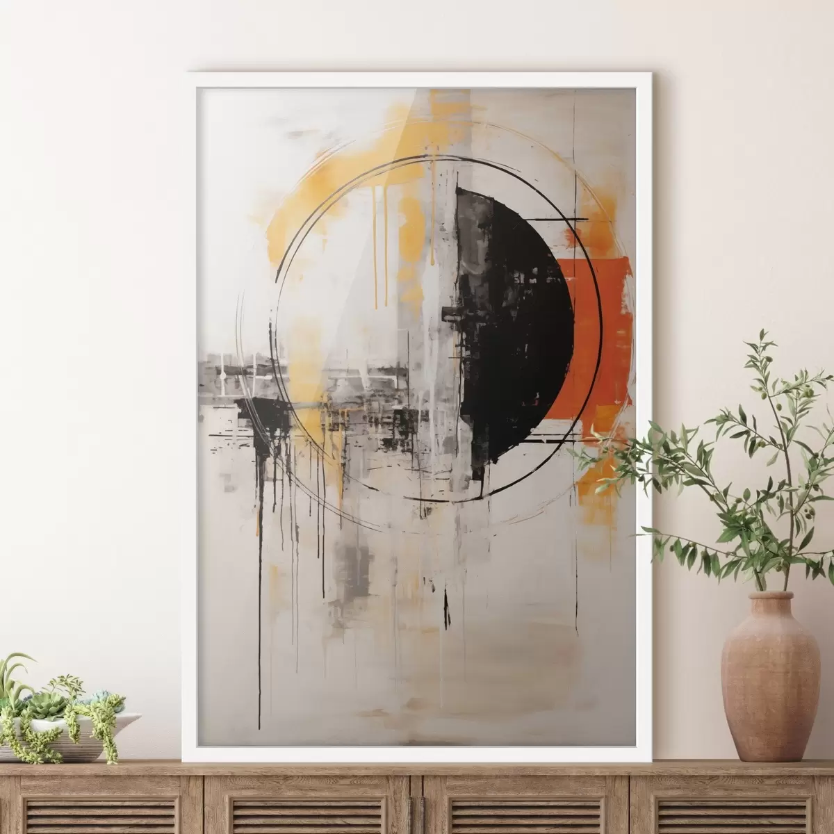 Plakat Ühevärviline oranž ring tekstuuriga tilkadega f46536