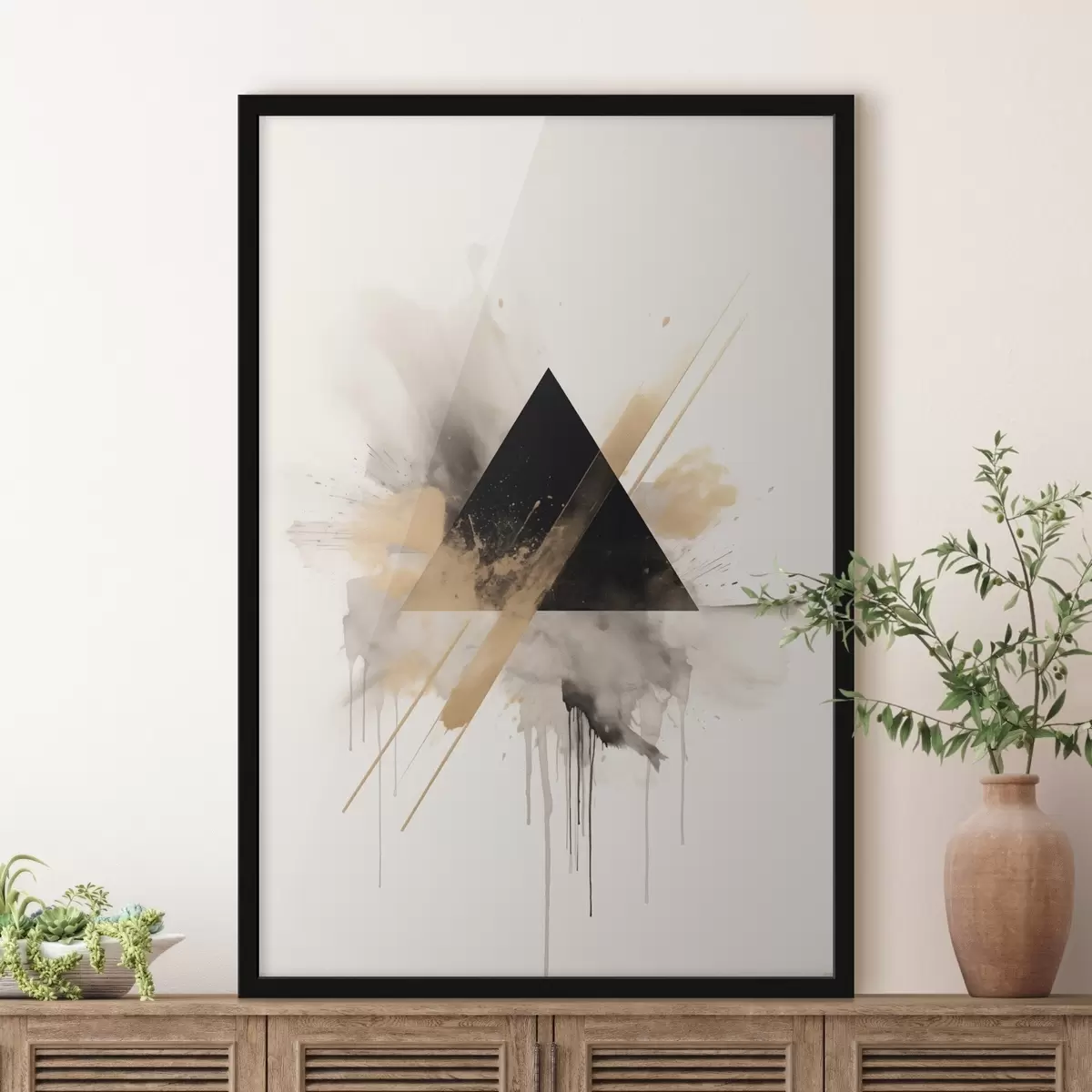 Plakat Geomeetria: must kolmnurk heledate pritsmetega ja joontega f46540