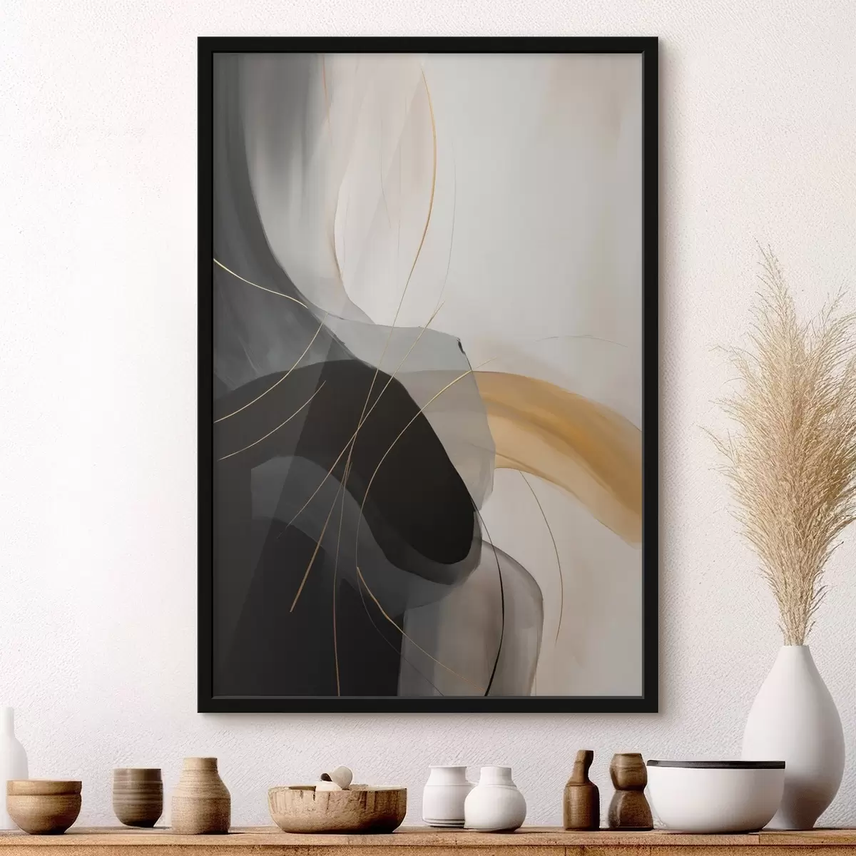 Plakat Pehmed kumerused mustas ja beežis sooja aktsendiga f46542