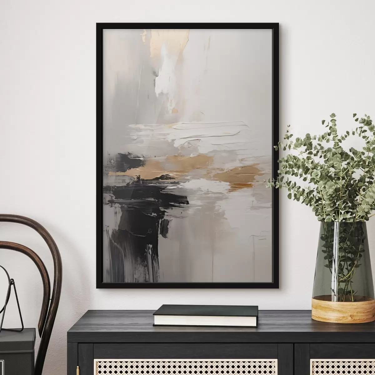 Plakat Nude-toonilised jooned kontrastse musta ja okra kihiga f46544