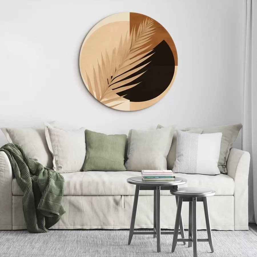 Pilt Palmi leht terrakota ja kreemika geomeetria taustal r46490