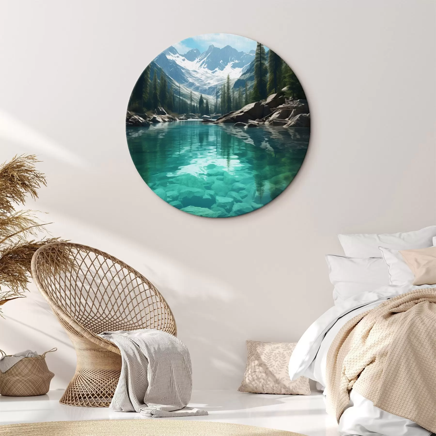 Pilt Selge alpi jõgi kivise põhja ja lumiste tippudega r46514