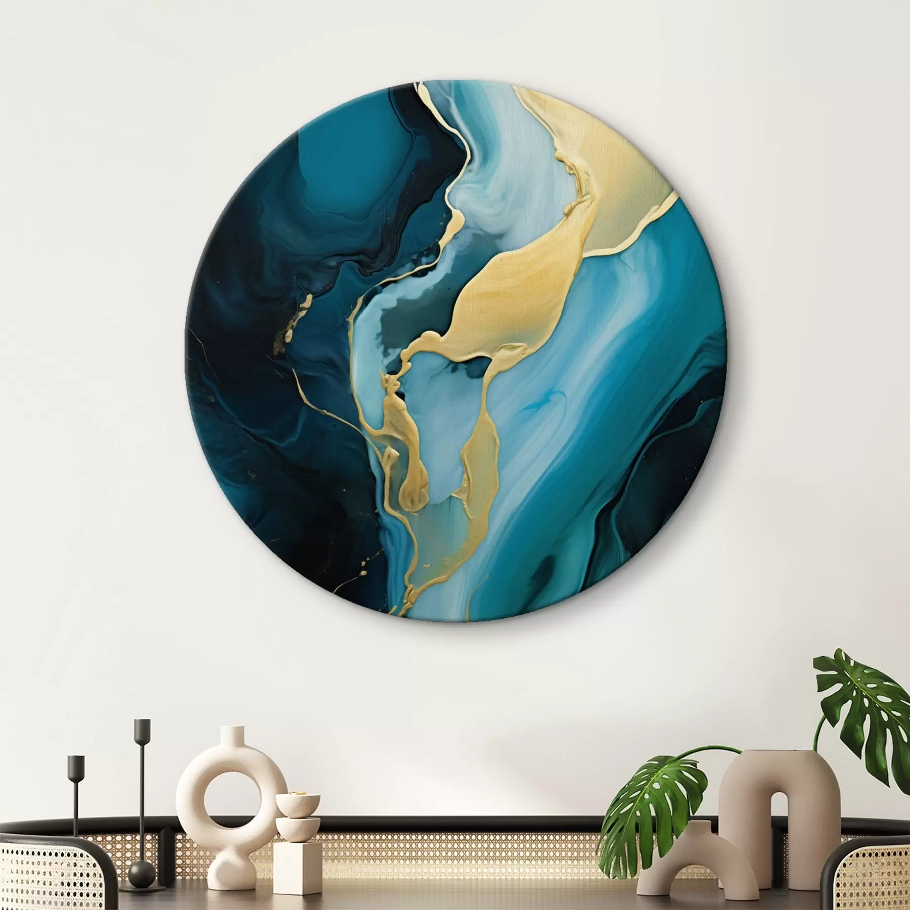 Pilt Teal-sinine abstraktne okra vooluga r46530