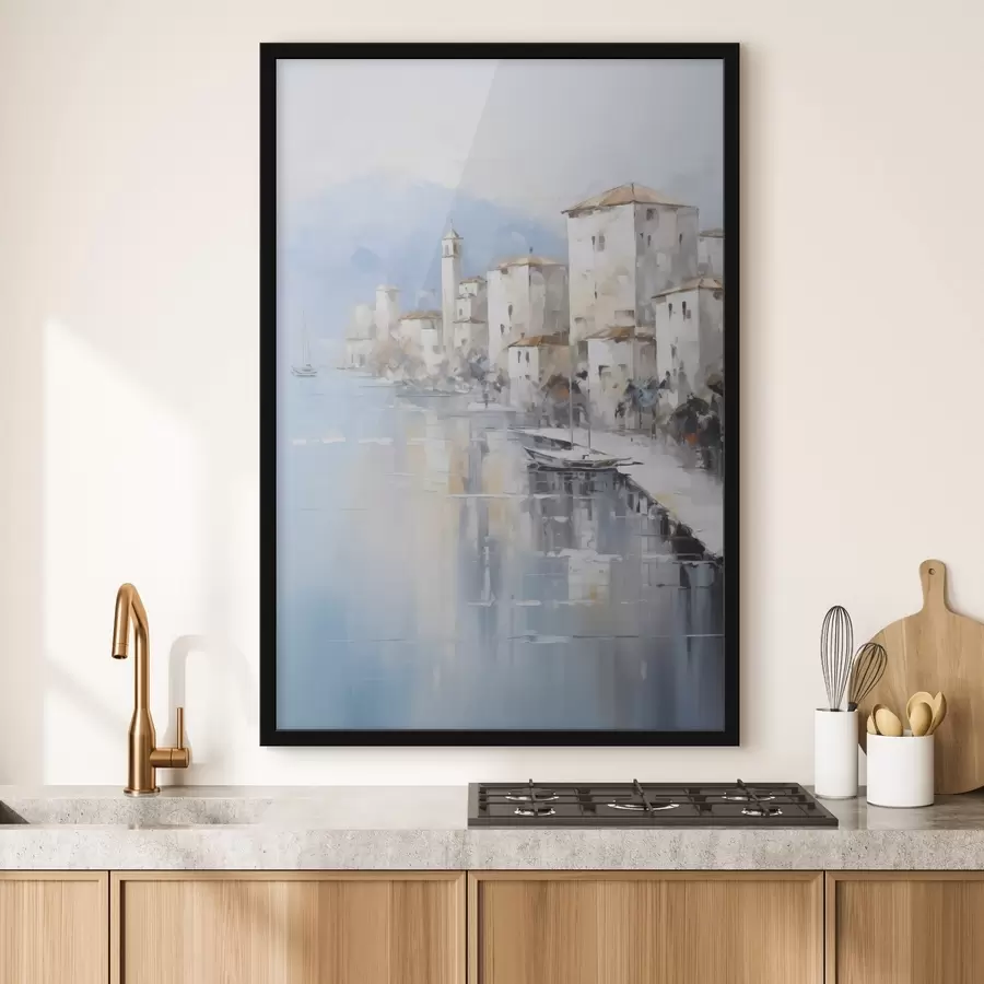 Fototapeedid Abstraktsed majad lahe ääres, maalide imitatsioon f46673