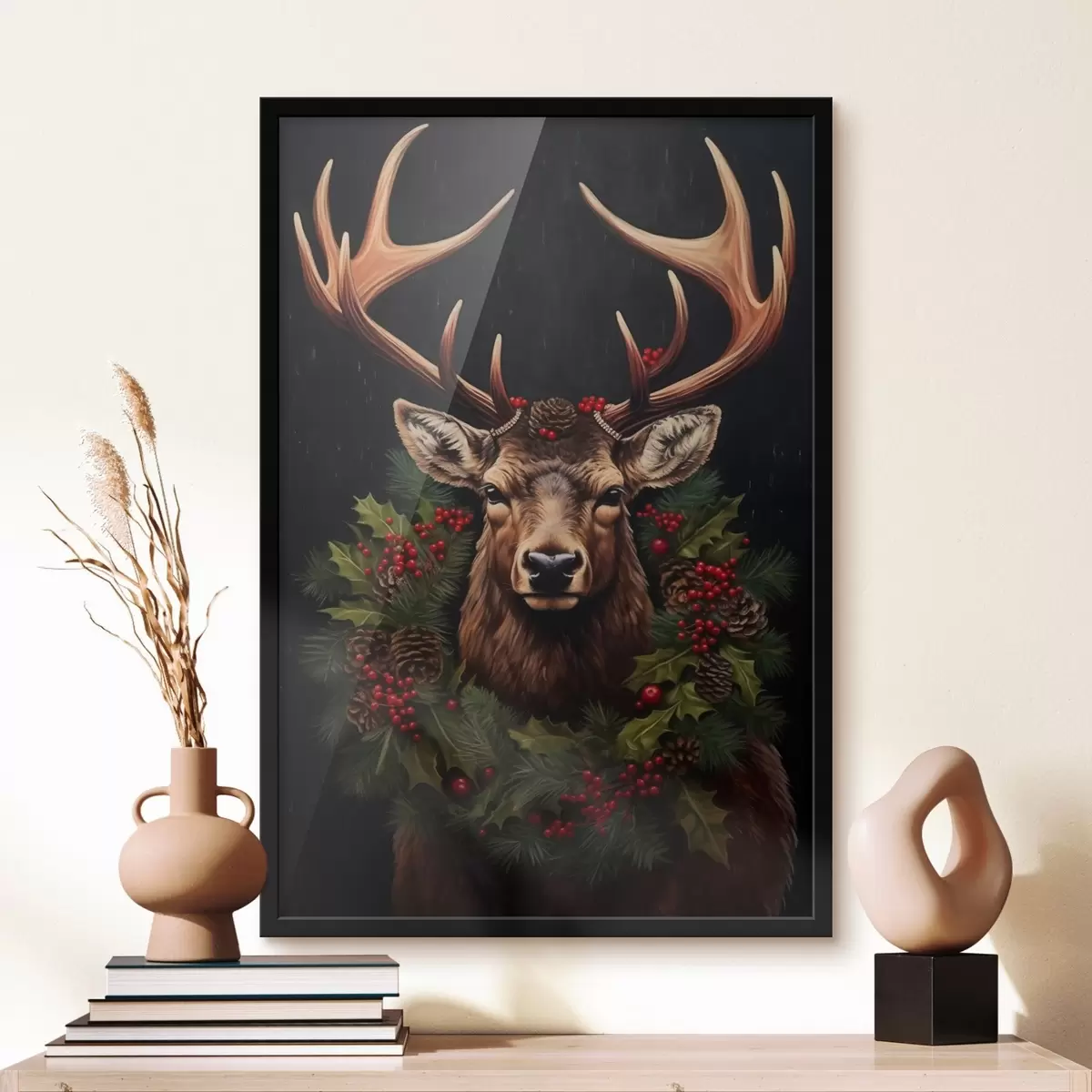 Plakat Jõuluvõruga hirve portree f46628