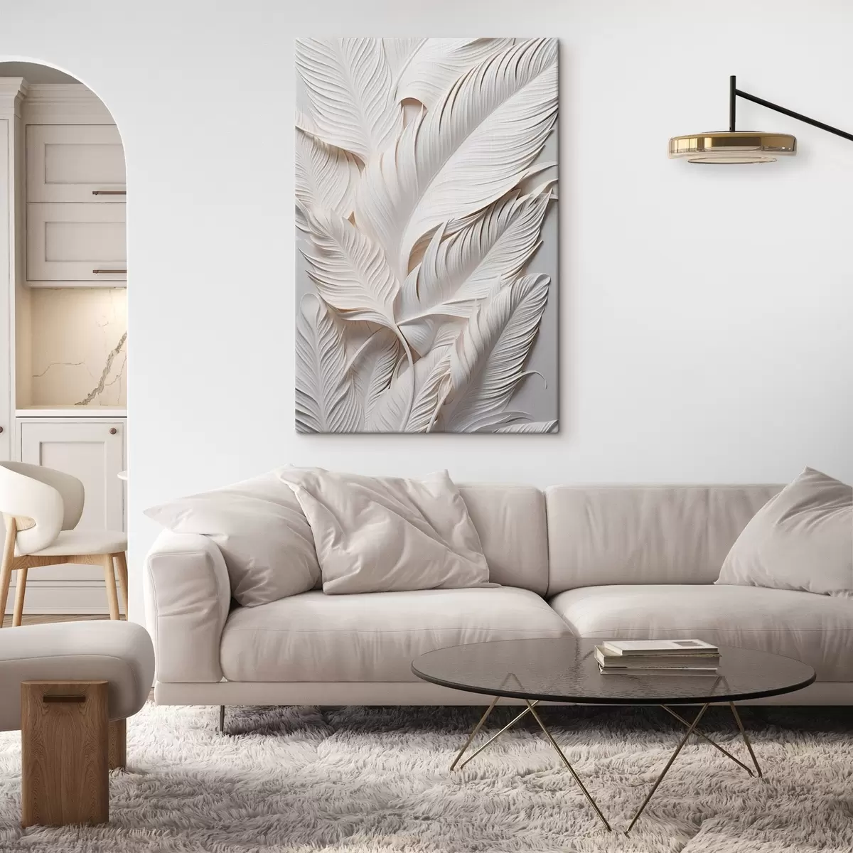 Pilt Valged lehed keeruliste detailidega, mis loovad tekstuurse ja kihilise efekti, minimalistlik kunst s46706