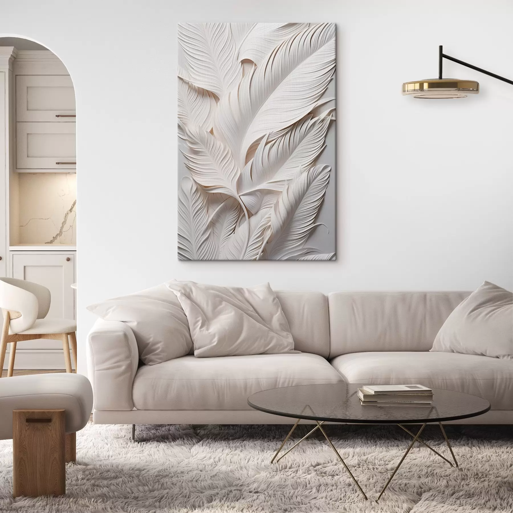 Pilt Valged lehed keeruliste detailidega, mis loovad tekstuurse ja kihilise efekti, minimalistlik kunst s46706