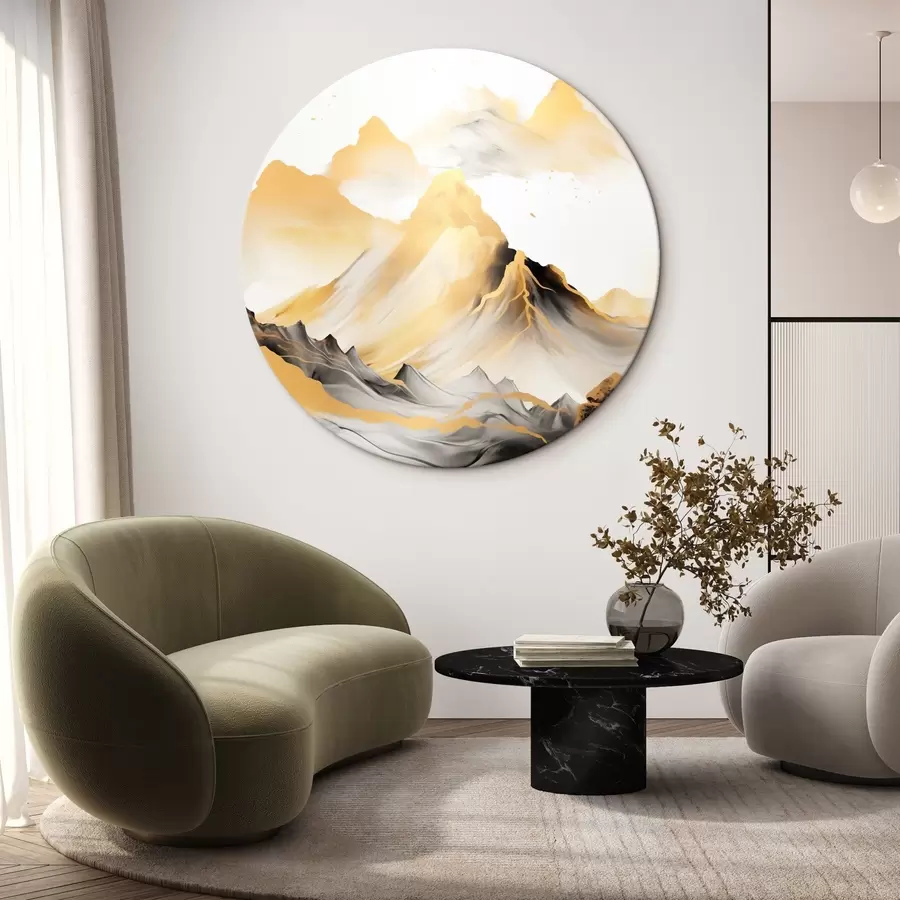 Pilt Tekstuuriga kollased ja mustad mäed lumiste tippudega, tušimaalistiilis, minimalistlik mäestik r46684