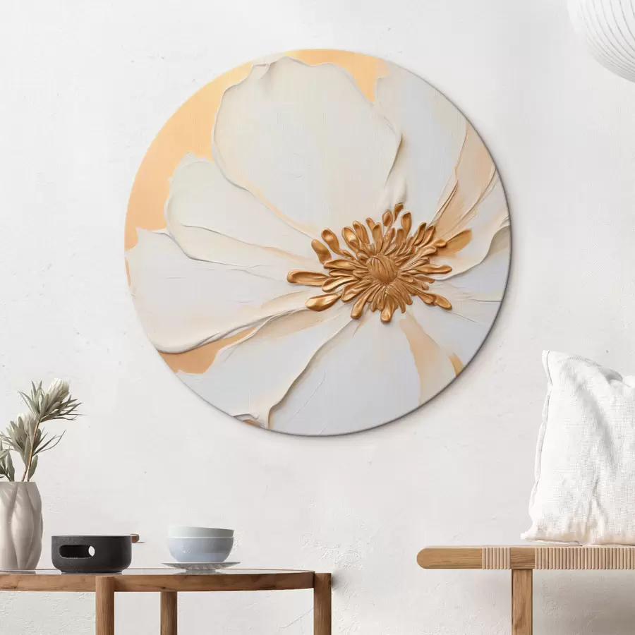 Pilt Valge õis õrnadele kroonlehtedele, paksud pintslitõmbedega imitatsioon, heleoranžil tekstuuriga taustal r46691