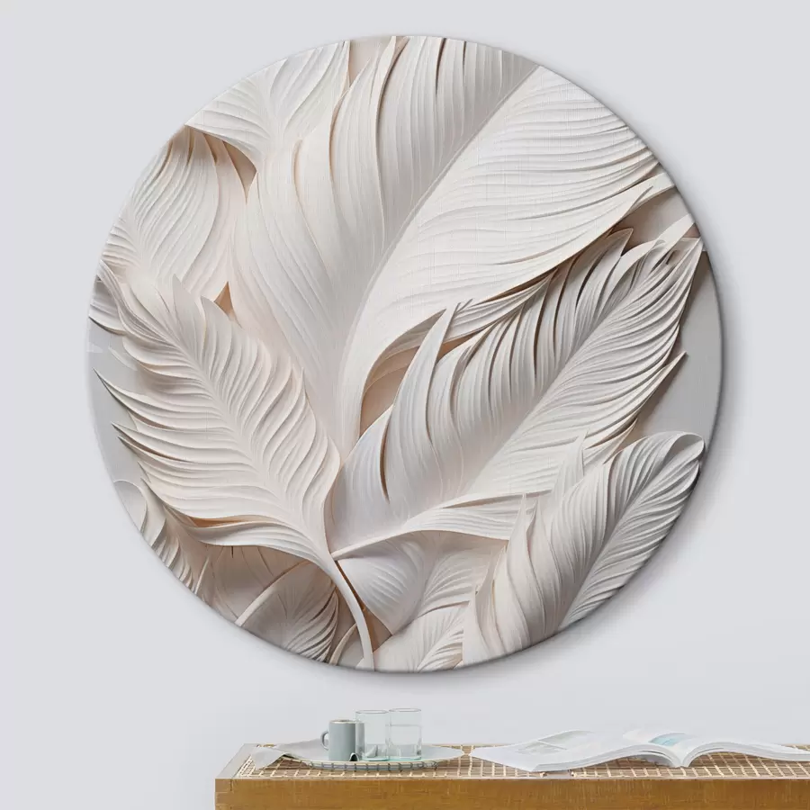 Pilt Valged lehed keeruliste detailidega, mis loovad tekstuurse ja kihilise efekti, minimalistlik kunst r46706