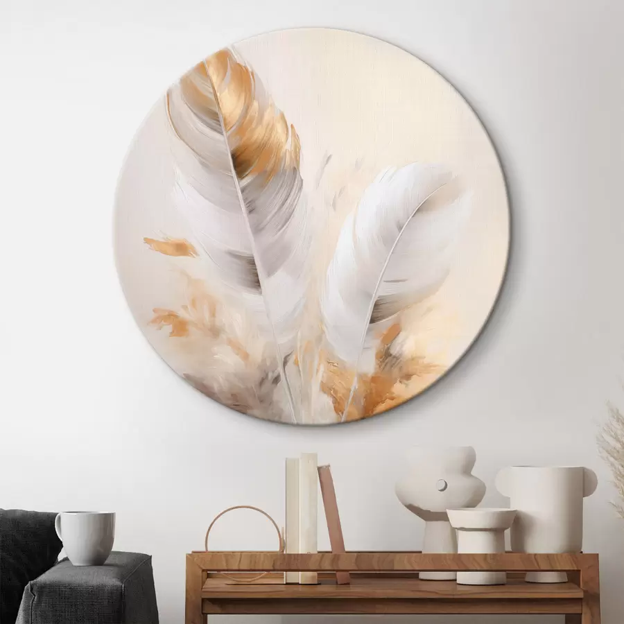 Pilt Abstraktsed suled, ümbritsetud beežide ja pruunide sulgedega, pehmed ja õrnad, helebeežil taustal r46711