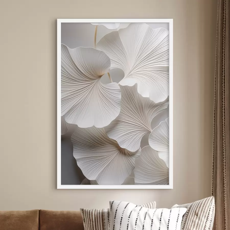 Fototapeedid Valged ginkgo biloba lehed detailse veenistusega, pehme valgustus, tekstuuriga elegantne ja minimalistlik disain f46705