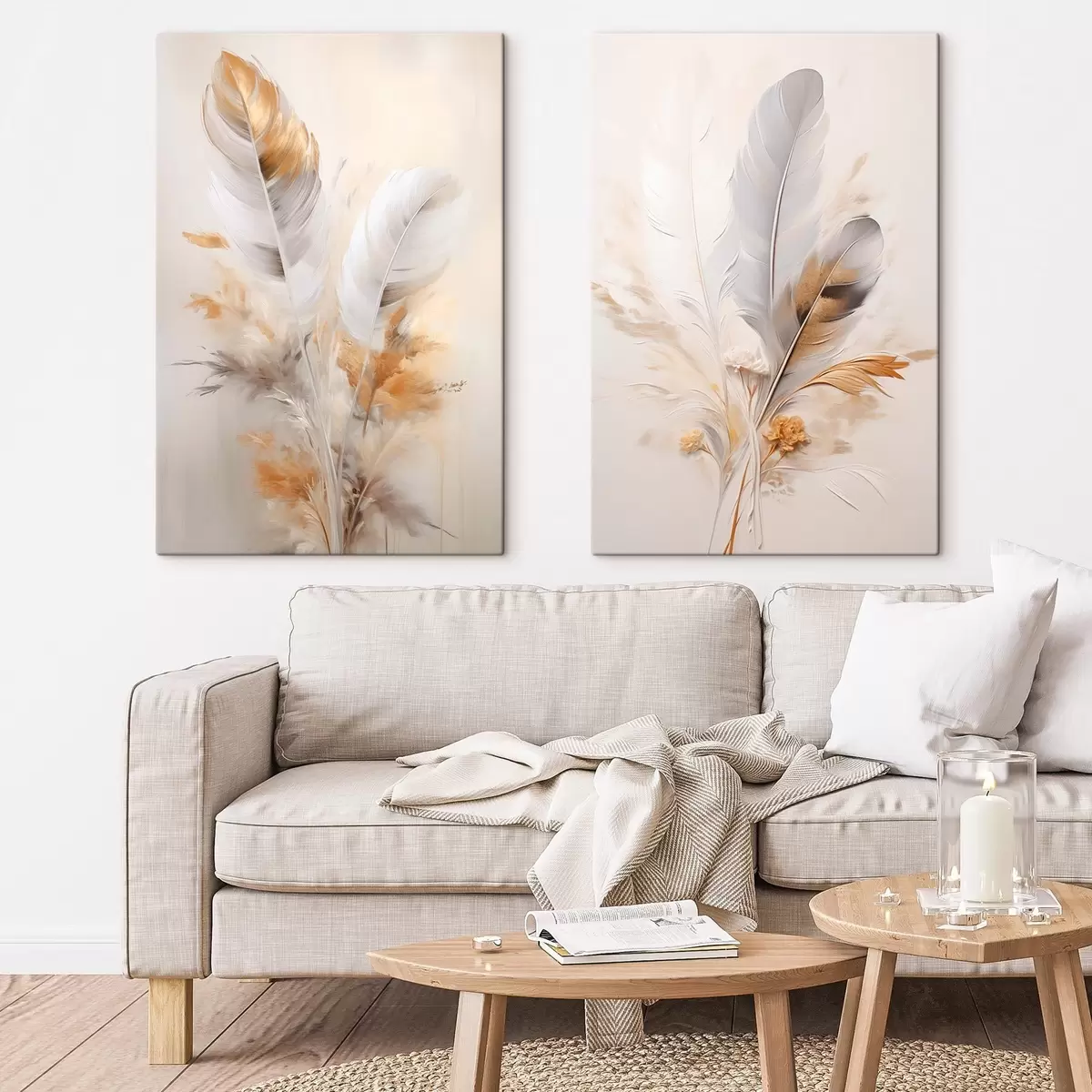 Pilt Abstraktsed suled, ümbritsetud beežide ja pruunide sulgedega, pehmed ja õrnad, helebeežil taustal m01016