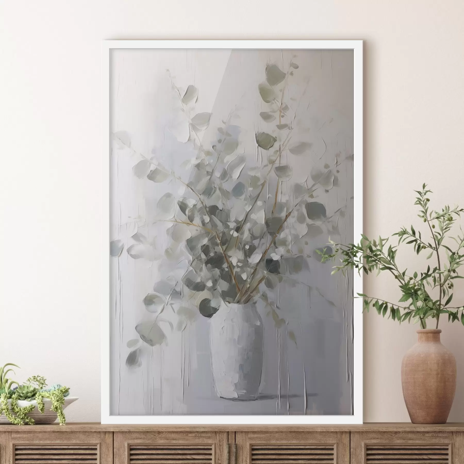Fototapeedid Lehtedega oksad vaasis, imitatsioonmaal f46720