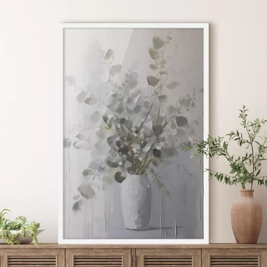 Fototapeedid Lehtedega oksad vaasis, imitatsioonmaal f46720