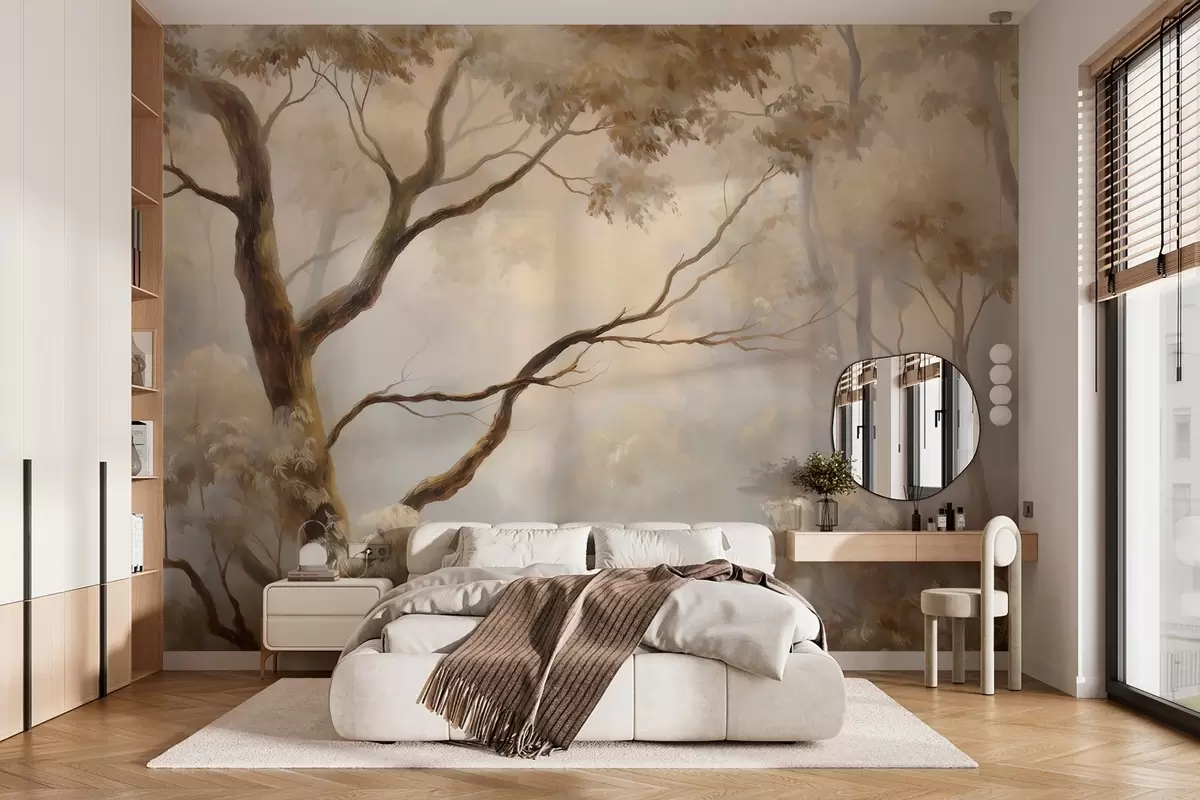 Fototapeedid Mets hommikuses kerges udus. Delikaatne atmosfääriline maal kunstilise maastiku stiilis. w04817