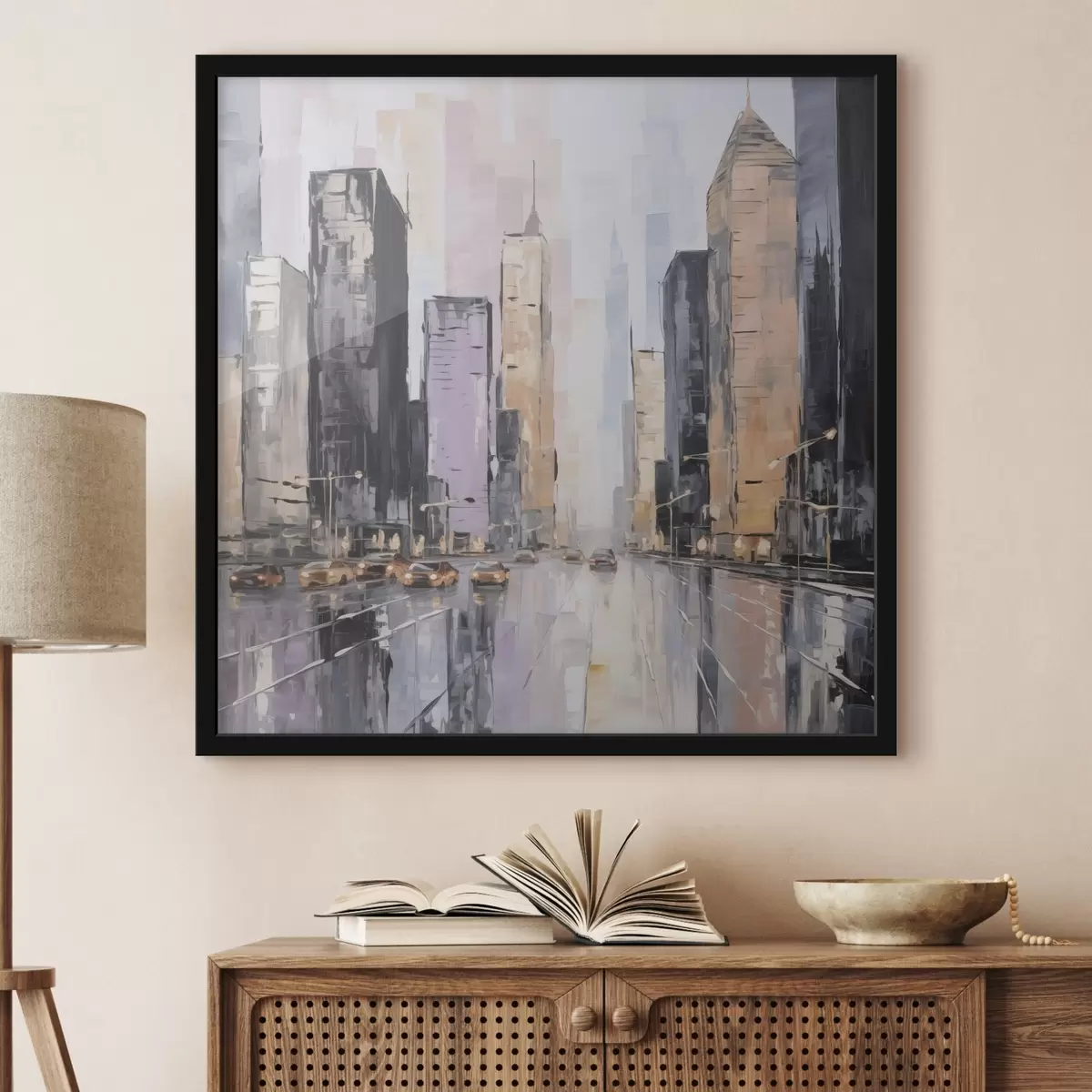 Plakat Abstraktne linnamaastiku imitatsioon maalil f46753