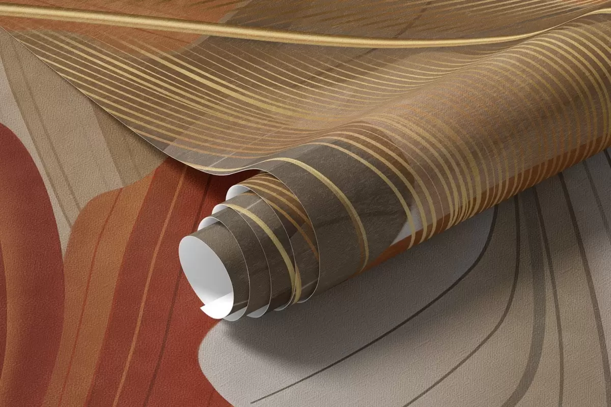 Fototapeedid Abstraktsed tekstuuriga suured voolavad kujundid kreemika ja roostekarva värvides, millel on õrnad kollased, beežid ja pruunid suled. w09549