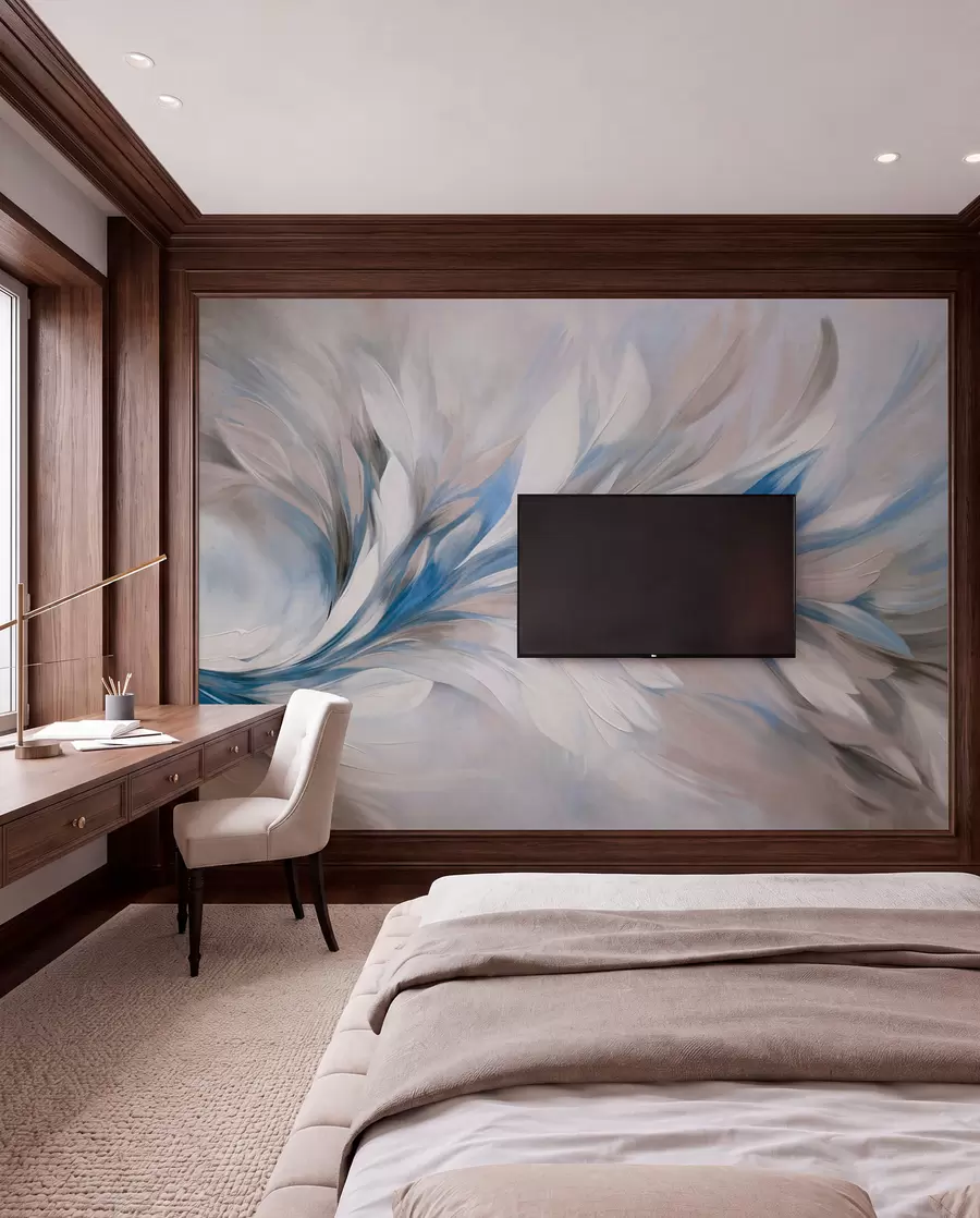 Fototapeedid Abstraktne maalistiil valge, sinise ja halli tekstuuriga pintslitõmmetega pehme, heleda taustaga w09552v1